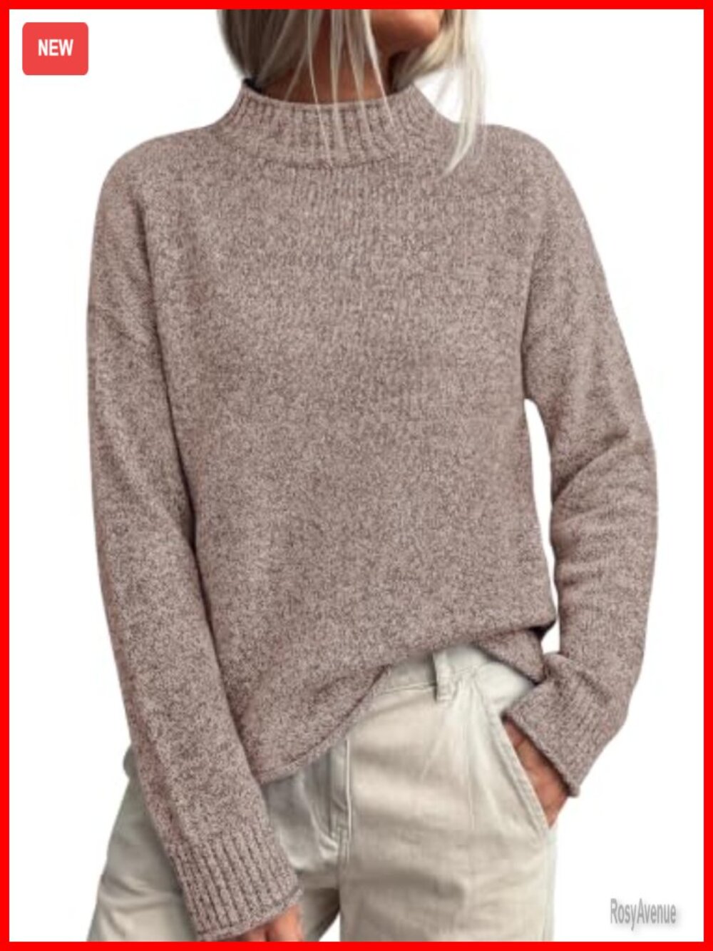 Womens Cotton Mock Neck Ribbed Knit Loose Fit Pullover Sweater Fall